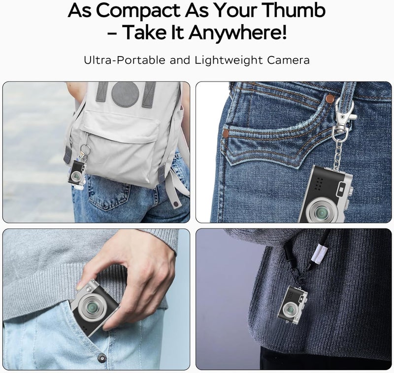 Dienspeak Mini Digital Camera, 1080P HD Tiny Retro Keychain Camera with 32GB Card, 0.96" Screen & OTG Adapter, Vintage Compact Micro Pocket Camera for Travel, Concert, Study Recording, Black - Image 5
